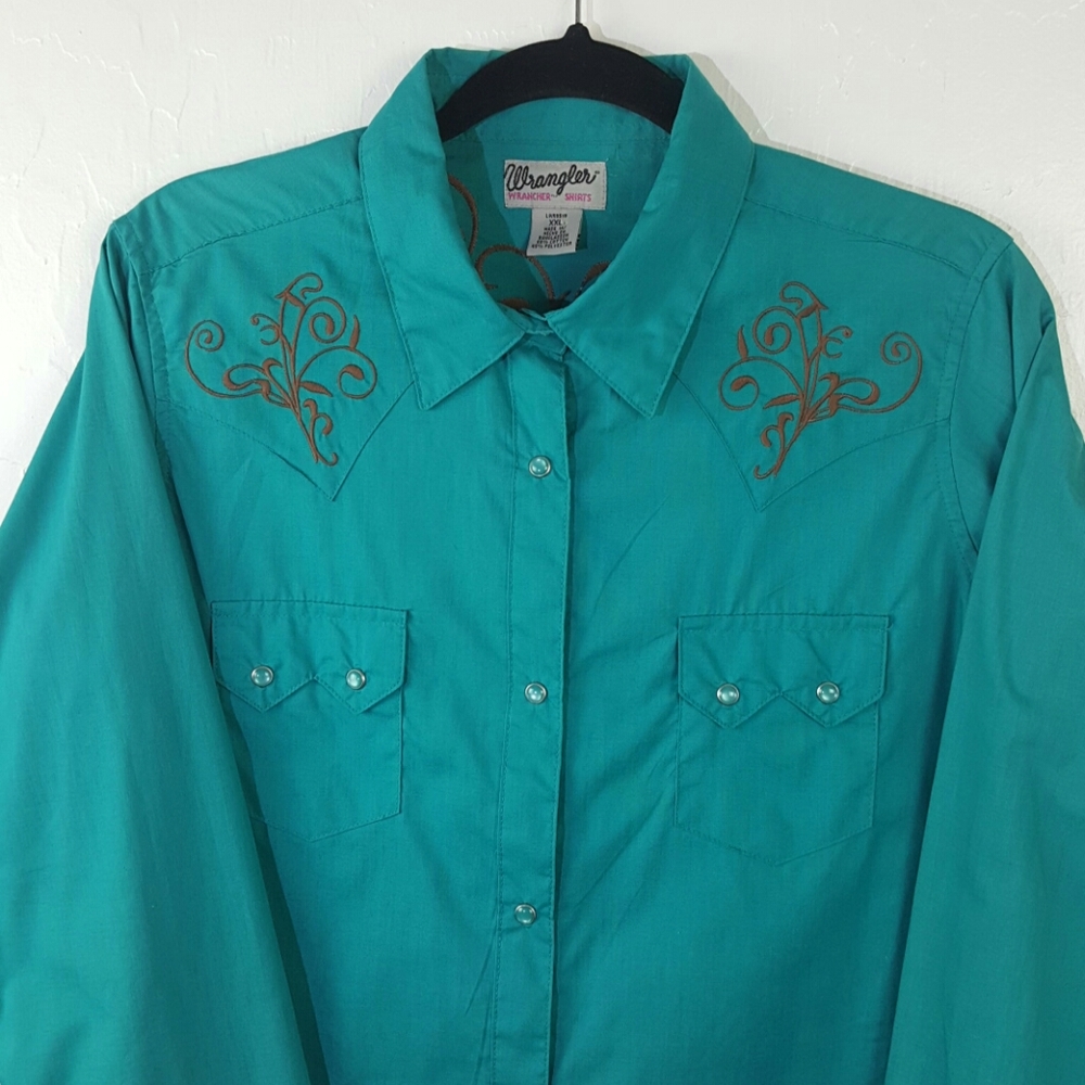 Wrangler Vintage Wrancher Western Y2K shirts snaps long sleeve women size XXL